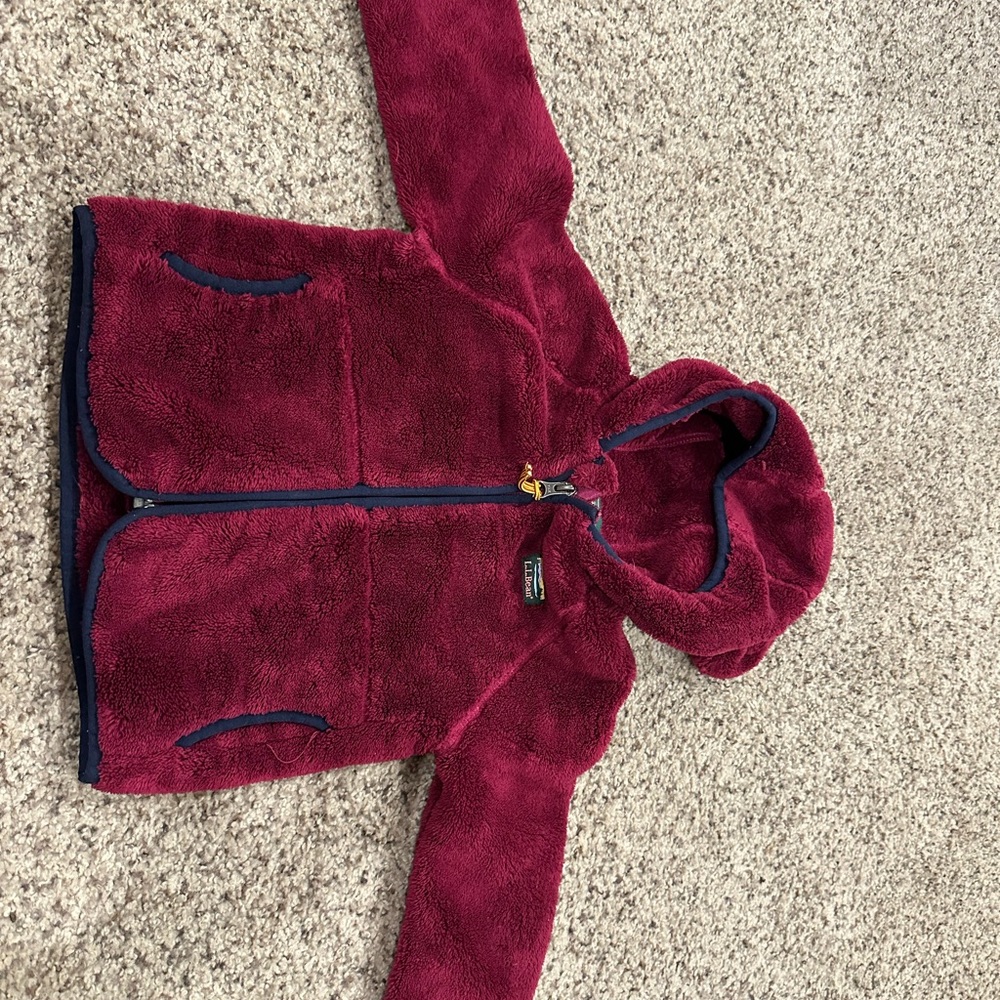 L.L. Bean Toddler Girl Cranberry & Navy Fleece Jacket